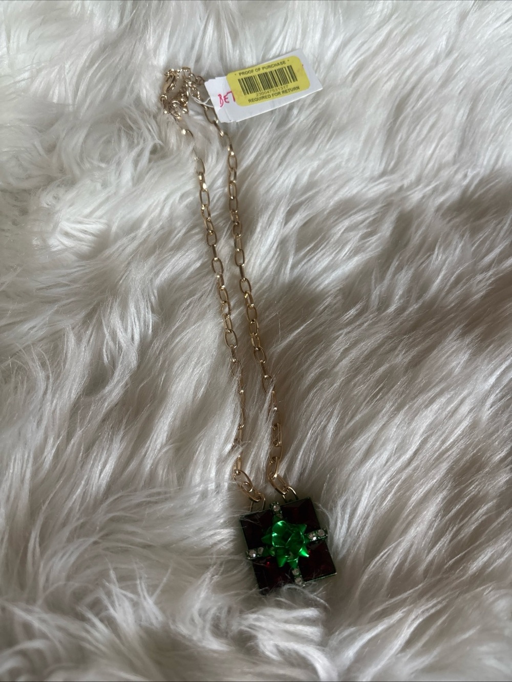 Betsey Johnson Gold-Tone Necklace with Green and Dark Red Gem Pendant